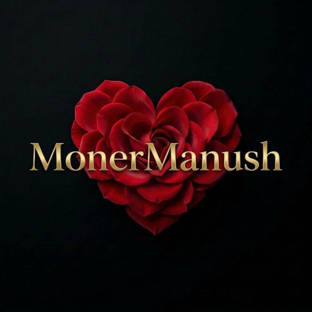 MonerManush logo — red rose heart with gold serif text on black background